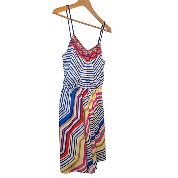 LC Lauren Conrad Womens Mini Dress Size 4 V Neck Sleeveless colorful Striped - Picture 2 of 8